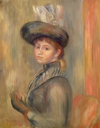Mädchen in Grau-Blau, zieht ihren Handschuh an, ca. 1889
